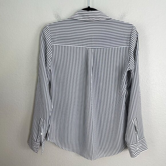 Express Portofino Shirt Womens XS Slim Fit Black White Striped Button Up Blouse - Picture 7 of 7